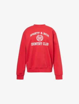 SPORTY & RICH: Varsity Crest Brand-Print Cotton-Jersey Sweatshirt