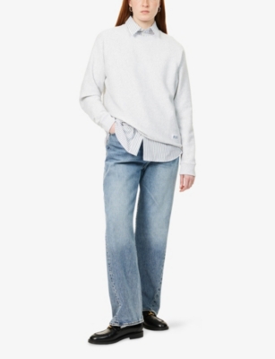 Sporty And Rich Womens Heather Gray Runner Round-neck Cotton-blend Sweatshirt In Heather Gray