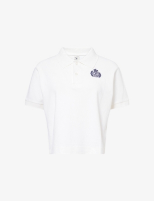 SPORTY & RICH: H&W Crest Embroidered Cotton-Piqué Polo Shirt