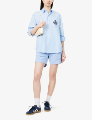 SPORTY & RICH: Oversized Riding Embroidered Cotton-Poplin Shirt