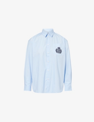 SPORTY & RICH: Oversized Riding Embroidered Cotton-Poplin Shirt