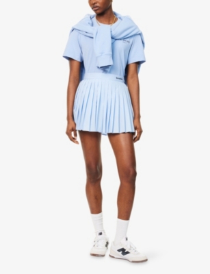 SPORTY & RICH: Anae Pleated Cotton-Poplin Mini Skirt