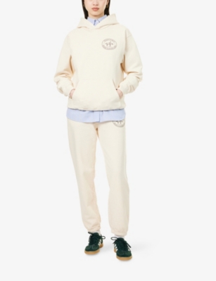 Sporty And Rich Womens Cream Riding Club Logo-print Cotton-jersey Hoody
