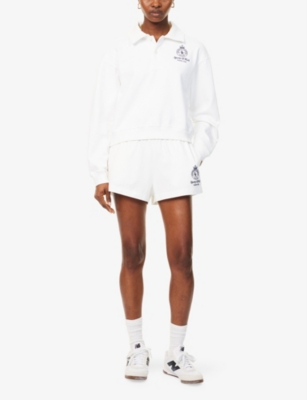 SPORTY & RICH: Crown Country Cropped Cotton-Jersey Polo Sweatshirt