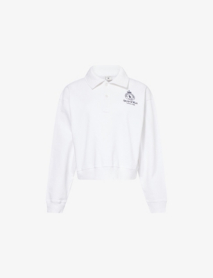SPORTY & RICH: Crown Country Cropped Cotton-Jersey Polo Sweatshirt