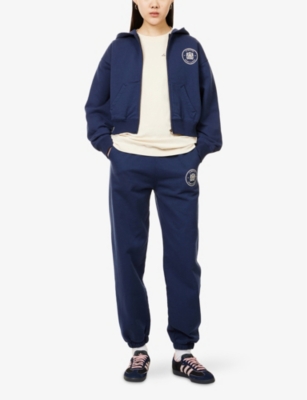 SPORTY & RICH: Sporty & Rich x Le Bristol Paris Bristol 100th Crest Cotton-Jersey Jogging Bottoms