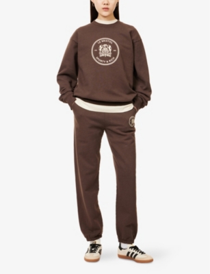 SPORTY & RICH: Sporty & Rich x Le Bristol Paris Bristol Crest 100th Cotton-Jersey Jogging Bottoms