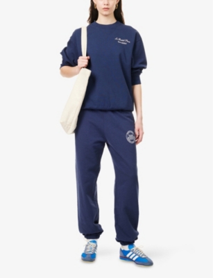 Sporty And Rich Womens Navy Bristol Faubourg Logo-print Cotton-jersey Sweatshirt In Navy