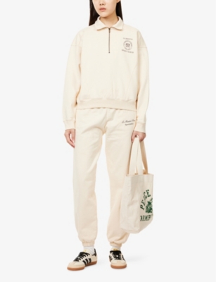 SPORTY & RICH: Sporty & Rich x Le Bristol Paris Bristol Fau Quarter-Zip Cotton Sweatshirt