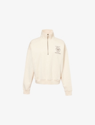 SPORTY & RICH: Sporty & Rich x Le Bristol Paris Bristol Fau Quarter-Zip Cotton Sweatshirt