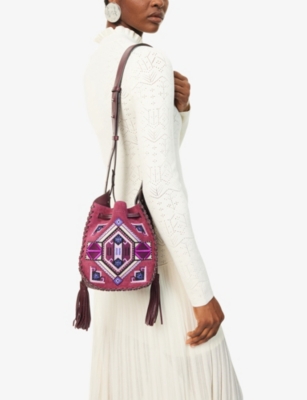 ISABEL MARANT: Silao Embroidered Leather Mini Bucket Bag