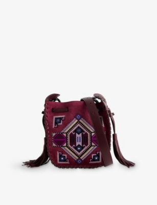 ISABEL MARANT: Silao Embroidered Leather Mini Bucket Bag