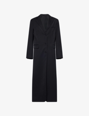 SIMONE ROCHA WOMENS BLACK OPEN-AT-BACK NOTCH-LAPELS RELAXED-FIT WOVEN-BLEND COAT 