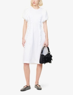 SIMONE ROCHA: Tulle-Puffed-Sleeves Frilled Cotton-Jersey Midi Dress