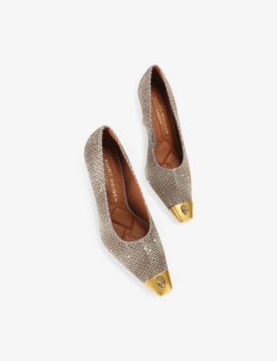 Kurt Geiger Womens Beige Oth Regent Eagle-embellished Metallic-woven Courts In Beige Oth