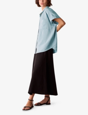WHISTLES WOMENS PALE BLUE NICOLA BUTTON-THROUGH SHORT-SLEEVE WOVEN SHIRT 