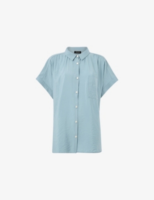 WHISTLES WOMENS PALE BLUE NICOLA BUTTON-THROUGH SHORT-SLEEVE WOVEN SHIRT 