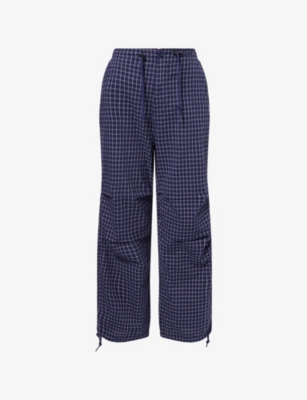 Obey Womens Blue Multi Circa Check-print Cotton Parachute Trousers