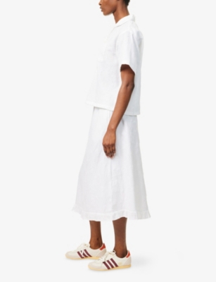 Shop Obey Womens White Manor Jacquard-pattern Cotton-blend Midi Skirt