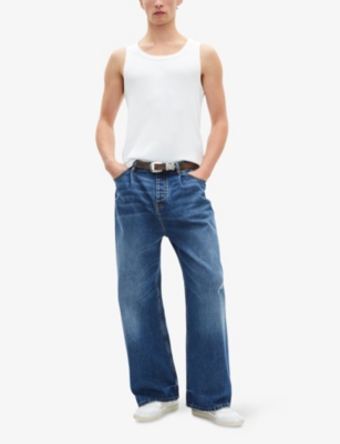 The Kooples Mens  Embroidered-crest Crewneck Stretch-cotton Tank Top In White