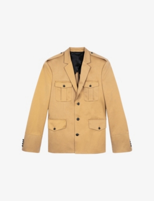 The Kooples Mens Camel Single-breasted Four-pocket Cotton Jacket In Camel