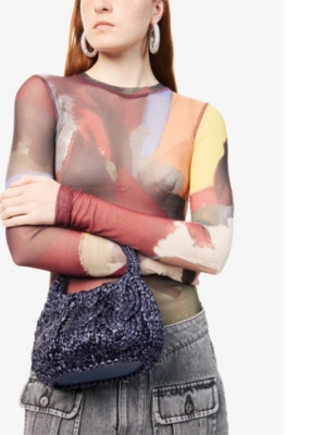 JW ANDERSON: Cable-Knit Small Raffia Top-Handle Bag