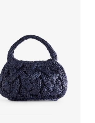 JW ANDERSON: Cable-Knit Small Raffia Top-Handle Bag