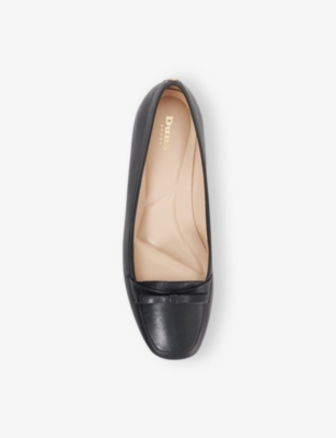 DUNE: Glows Square-Toe Bow-Trim Leather Flats