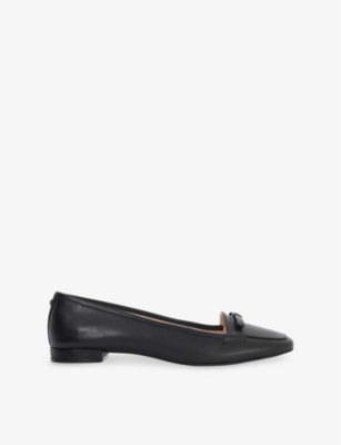 DUNE: Glows Square-Toe Bow-Trim Leather Flats