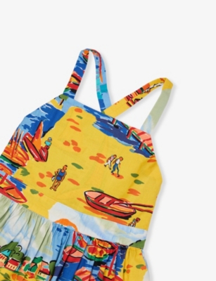 POLO RALPH LAUREN: Girls' Graphic-Print Crossover-Strap Cotton Dress