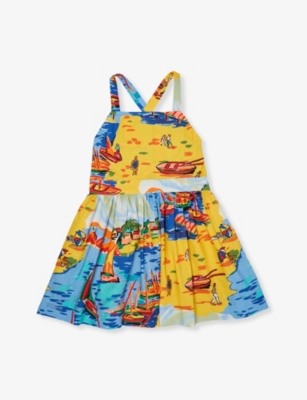 POLO RALPH LAUREN: Girls' Graphic-Print Crossover-Strap Cotton Dress
