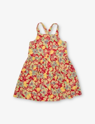 POLO RALPH LAUREN: Girls' Multi Floral-Print Crossover-Strap Cotton Dress