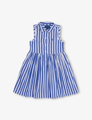 POLO RALPH LAUREN: Girls' Logo-Embroidered Striped Sleeveless Cotton Dress