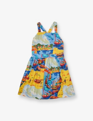 POLO RALPH LAUREN: Girls' Graphic-Print Crossover-Strap Cotton Dress