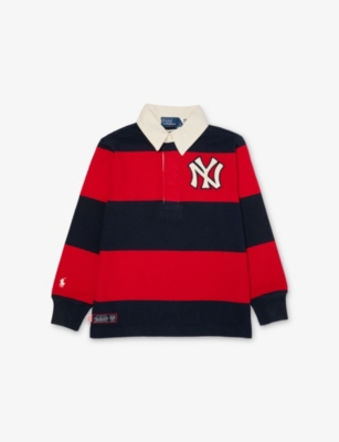 POLO RALPH LAUREN: Polo Ralph Lauren x MLB Collection Boys' NY Yankees Logo-Embroidered Striped Cotton Rugby Shirt