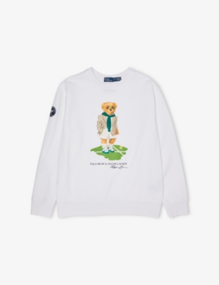 POLO RALPH LAUREN: Polo Ralph Lauren x Wimbledon Bear-Print Cotton-Blend Sweatshirt 6-14 Years