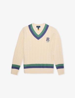 POLO RALPH LAUREN: Cable V-Neck Cotton-Knit Jumper 6-12 Years