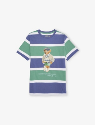 POLO RALPH LAUREN: Bear Striped Cotton-Jersey T-Shirt 6-14 Years