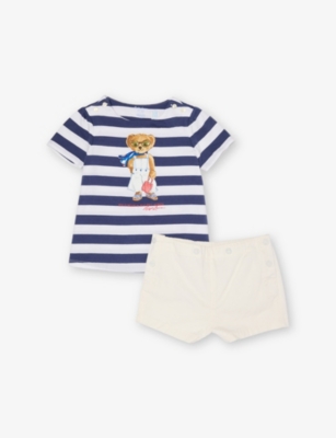 POLO RALPH LAUREN: Bear Striped Piece Of Two Cotton-Jersey Set 3-24 Months