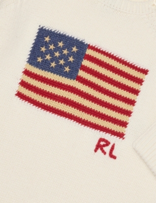 POLO RALPH LAUREN: Boys' American-Flag Long-Sleeves Cotton-Knit Romper