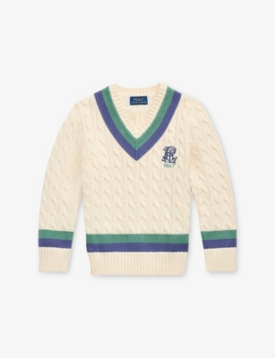 POLO RALPH LAUREN: Boys' Embroidered Knitted Cotton Cricket Jumper