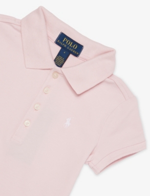 Polo Ralph Lauren Hint Of Pink W/ White Girls' Logo-embroidered Stretch-cotton Dress In Pink