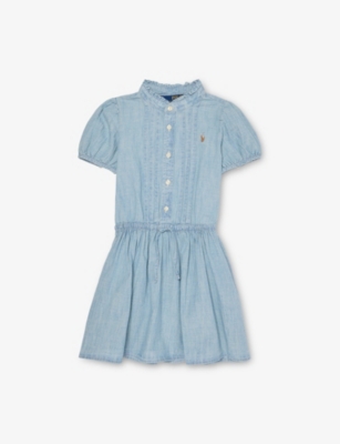 POLO RALPH LAUREN: Girls' Flared Puffed-Sleeves Denim Dress