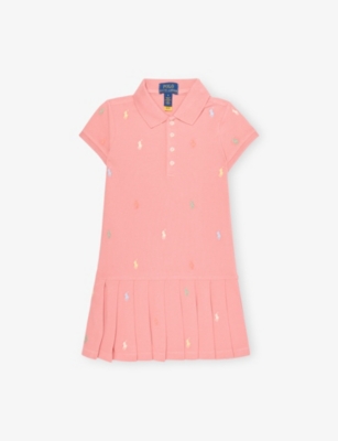 POLO RALPH LAUREN: Girl's Embroidered Pleated Cotton-Piqué Dress