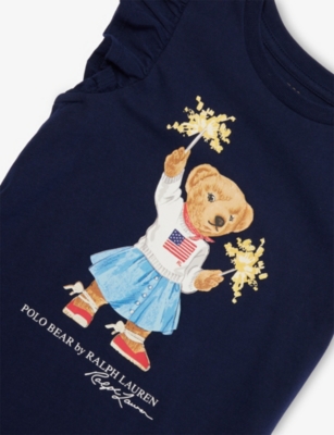 POLO RALPH LAUREN: Girls' Graphic-Print Bear Ruffle-Sleeve Cotton Day Dress
