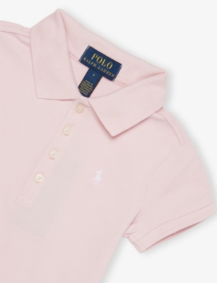 Polo Ralph Lauren Hint Of Pink W/ White Girls' Logo-embroidered Stretch-cotton Dress In Pink