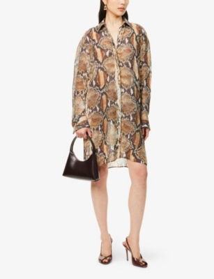 ROBERTO CAVALLI WOMENS PHYTON-PRINT LONG-SLEEVE COTTON MINI DRESS BROWN 