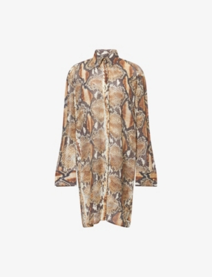 Roberto Cavalli Womens  Phyton-print Long-sleeve Cotton Mini Dress