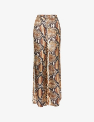 Roberto Cavalli Womens Brown Python Print Wide-leg Cotton Trousers