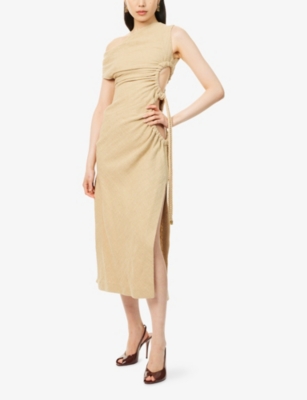 ROBERTO CAVALLI: Draped Cut-Out Woven Midi Dress